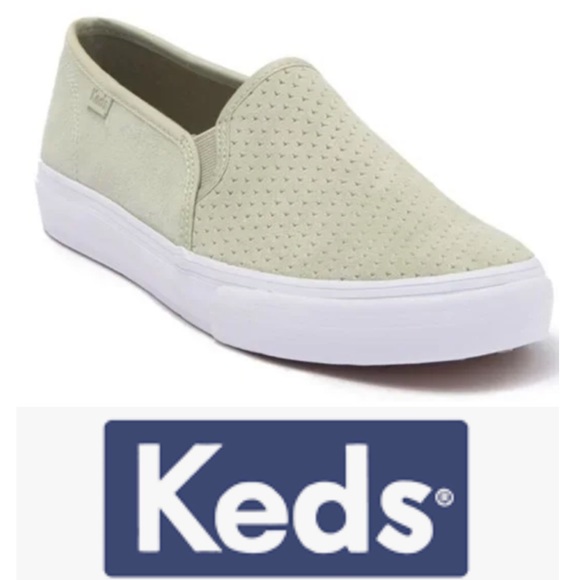 Keds Double Decker Perf Suede Mint Sage Green Sneakers Size 7.5 NWOT Dreamfoam - Picture 2 of 8